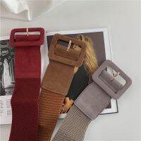 Suede Belts For Womens belt Elastic Cinch Lady Cummerband Korean Style Buckle Elastic Wide Belt All-match clothes decor 2021