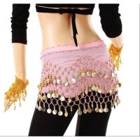 Colorful 3 Rows Belly Dance Hip Skirt Scarf Wrap Belt with 128 Golden Coins