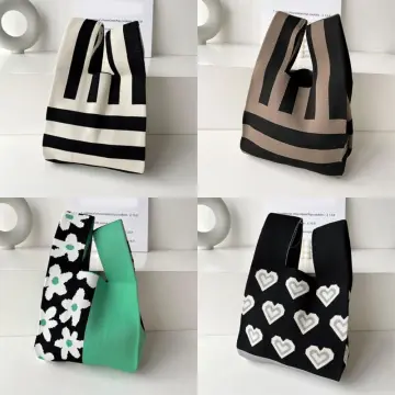 Fashion Stripe Knot Wrist Bag Handmade Knitted Vest Handbag