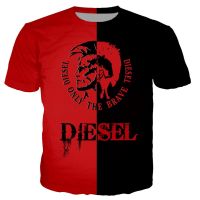 DIESEL Apparel Summer Mens 3D Printing T-shirt Casual Mens Street Hip-hop Sportswear Oversized Simple Running Top T-shirt