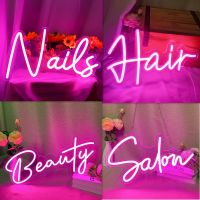 LED Neon Hair Nails Light Sign for Beauty Salon Store Open Dimmable Neon Letters with Art Work Shaped Wall Hanging Light Up Sign