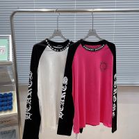 High Quality Chrome Heart Loose Dragon Fruit Color Stitching Raglan Long Sleeve T-Shirt