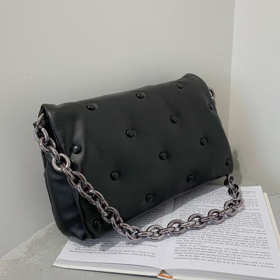 Luxury Rivet Chain Shoulder Bags For Women Solid Colour PU and Canvas Female Purses and Handbags Ladies Fashion Clutch Bag 2021