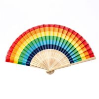 【CW】 Summer Rainbow Handheld Folding Fan for Wedding Party Decoration Festival Dance M68E