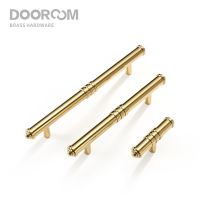 Dooroom Brass Furniture Handles Modern Shiny Gold PVD T-bar Pulls Wardrobe Dresser Cupboard Cabinet Drawer Shoe Box Knobs