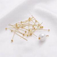 【YF】 2-10pcs 14K Banhado A Ouro 0.6x30mm Latão Flor Cabeça Pin Pins para Jóias Fazendo Acessórios Beading