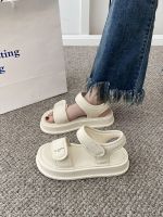 ♣❈ Thick-soled sandals womens outer wear 2023 new summer French niche Velcro flat-bottomed casual beach Roman shoes