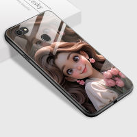 Mop Mall สำหรับ OPPO F5 F5 Plus F5 F9 OPPO เคสเคสกันกระแทกนิ่มกระจกเทมเปอร์ลายการ์ตูนเจ้าหญิงยิ้ม