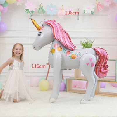 3D Standing Unicorn Aluminum Film Balloon Standing Large Horse Children Cartoon Animal Balloon Birthday Party Decoration Adhesives Tape