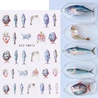 【hot sale】 ♧┋ B50 3D Holographic Fish Nail Stickers Laser Sea Animals Design Cute Cat Sliders For Nails French Manicure Kawaii Accessories