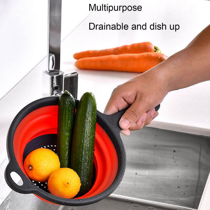 Folding Strain Basket Multi Purpose Collapsible Colander with Handle