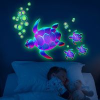 ZZOOI Purple Turtle Luminous Stickers on the Wall Kids Rooms Bedroom Decortion Animals Wallpaper Home Decor Glow In The Dark Stickers