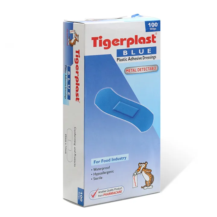 Băng keo cá nhân có kim loại Tigerplast Blue 100pcs-Dùng trong nhà máy chế biến thực phẩm - Thái Lan