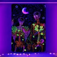 xin Fluorescent Tapestry เรืองแสง UV Tapestry Skull แขวนผ้าตกแต่งผนังบ้านพื้นหลังผ้า Wall Cloth