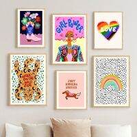 Girl Power, Rainbow, Love Heart, Dog, Cat, Horse, Boots ธีมโปสเตอร์และภาพพิมพ์,Wall Art ภาพวาดผ้าใบสำหรับตกแต่งห้องนอน