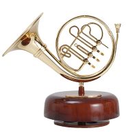 THLA3P French Horn Music Box Classical Wind Up Twirling Music Box Rotating Base Brass Wind Instrument Miniature Artware Gift