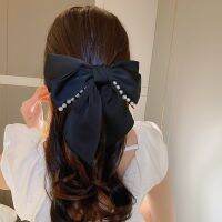 [COD] satin bow pearl hair clip simple high-end sense spring classic all-match headdress accessories for women