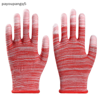 payoupangq5?Gift?Cheap? ถุงมือ PU นิ้วและฝ่ามือพิมพ์ลายสีชมพูถุงมือป้องกันแรงงานในครัวเรือนกันลื่นสำหรับช่างก่อสร้าง