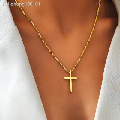 ◕ Cross Necklaces Streetwear Grunge Y2K Pendants Male Chains Christian Choker Fashion Stainless Steel Necklace For Women Jewelry