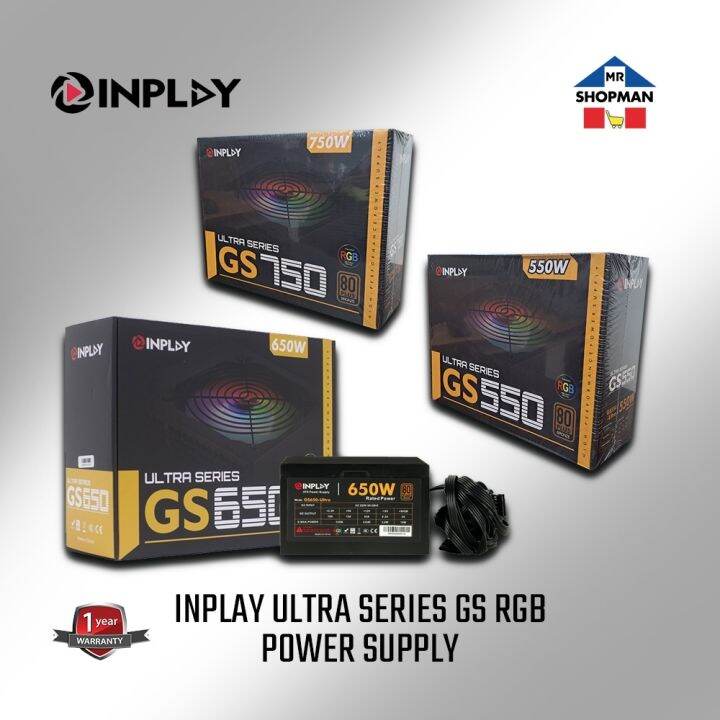 Inplay Ultra RGB 450w 550w 650w 750w True Rated Power Supply PSU 80
