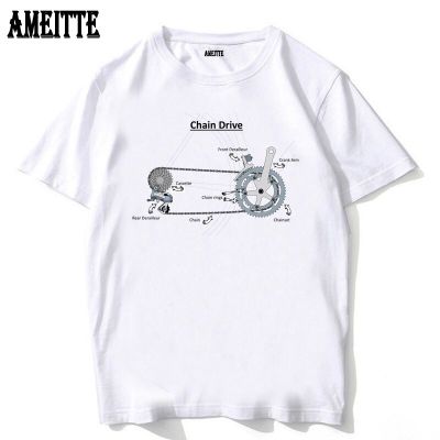 Funny Summer Bicycle Chain Drive Gear Shifting Print T Shirt New Men Short Sleeve Bike Parts Design Boy Casual Tops White Tees XS-6XL
