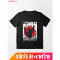 เสื้อยืดโอเวอร์ไซส์【ผ้าฝ้ายแท้】ใหม่ แมว น่าสนใจ น่ารัก  Vintage Catzilla Japanese Sunset Style Cat Kitten Lover Essential T-Shirt คอกลม แฟช S-5XL