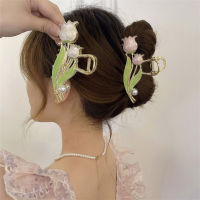 【CW】2022 Fashion Lily of The Valley Flower Tulip Metal Pearl Hairpin Girl Shape tail Hair Claw Decoration Shark Clip Headgear