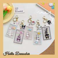 Sanrio Kuromi ที่ใส่บัตรแบบใสเคสแข็งฝาครอบสไลด์พร้อมโซ่แขวนแบบยืดได้ ID บัตรเครดิตธนาคาร Photocard Protector ของขวัญ