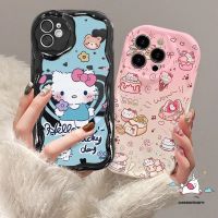 เคสลายการ์ตูนน่ารัก Kuromi Hello Kitty Gradขีดเขียนรัก Heart เข้ากันได้กับ IPhone 7 6S 6 8 Plus 11 7Plus 13 14 12 Pro Max XR X XS MAX SE 2020 3D ขอบโค้งมนขอบหยักปกอ่อน