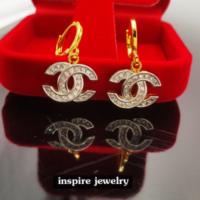 INSPIRE JEWELRY ต่างหูห่วง ตัวเรือนฝังเพชร size 1x1.5cm.งานแฟชั่นอินเทรน คุณภาพเกรดพรีเมี่ยมงาน Design จิวเวลลี่หรู งานแฟชั่น งานจิวเวลลี่