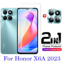 ฟิล์มกระจกเทมเปอร์2 IN1สำหรับ Honor X6A X 6A X6A เลนส์กล้องหลังปกป้องหน้าจอ2023แก้วป้องกันฟิล์มกันรอยด้านหน้าคลุมทั้งหมด