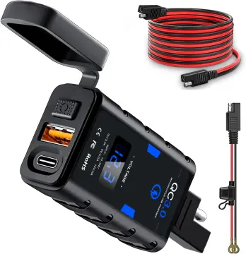 Motorcycle Charger 12V SAE to Dual USB Adapter Male Plug + Voltmeter for  Mobile