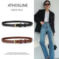 Athosline เข็มขัดหนังแท้สำหรับผู้หญิง,พร้อมกล่องของขวัญ1.8ซม. เข็มขัดหัวเข็มขัดสีทองเครื่องประดับแฟชั่นเข็มขัดสีดำสีน้ำตาล