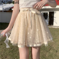 Matakawa Skirt Korean Fashion Elastic High Waist Slim Elegant Faldas Gauze Dot Pleated Mini Skirts Lolita Style Patchwork Jupe