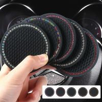 Rhinestone Black Car Coaster Water Cup Bottle Holder Anti-slip Pad Mat Silica Gel Interior Decoration Car Styling Accessories