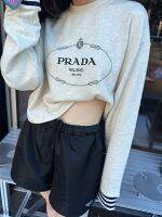 เสื้อแจ็คเก็ตมีฮู้ด PRADA รุ่นลิมิเต็ดอิดิชั่นแฟชั่นของผู้หญิงรอบคอหลวมสั้น