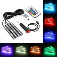 LED RGB รถหลอดไฟ LED แถบไฟ S สีของตกแต่งแบบรถยนต์บรรยากาศโคมไฟภายในรถไฟพร้อมรีโมท