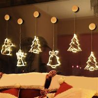 Suction Cup LED Light Christmas Deocration Pendant Lamp Santa Elk Snowflake Xmas Tree Shape Home Window Decor Navidad Natal 2022