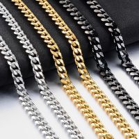 New Style Stainless Steel Cuban Chain Gold Color Black Color Fashion Hip Hop Men And Women Necklace Jewelry
