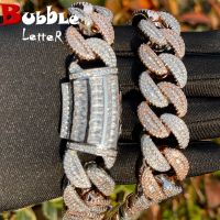 Bubble Letter Baguette Cuban Link Chain for Men Iced Out Prong Setting Necklace Choker Real Gold Plated Hip Hop Jewelry Fashion Chain Necklaces