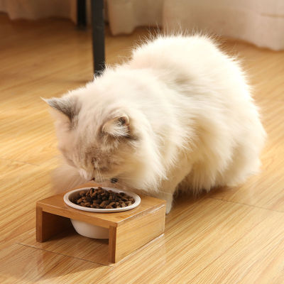 ชุดอาหารสุนัขและชามใส่น้ำชามข้าวสุนัขไม้ยกสูงมีขาตั้งไม้เหมาะสำหรับสุนัขแมวตัวเล็กหรือใหญ่