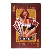 Vintage Queen Of Hearts ป้ายโลหะ,เหมาะสำหรับตกแต่งผนังกาแฟ,Pin Up โปสเตอร์,เหมาะสำหรับโรงรถ Wall Art, Rat Rod Decor