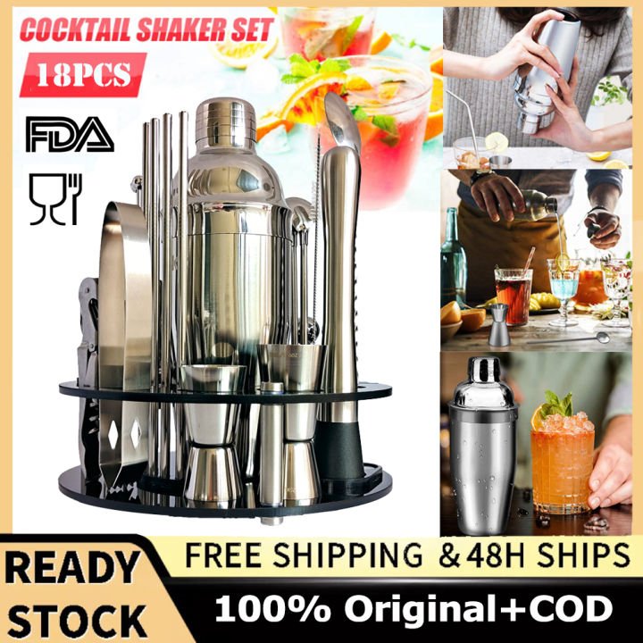 Bartender Kit 18-Piece Black Cocktail Shaker Set Rotating Stand Bar Tools  Gifts