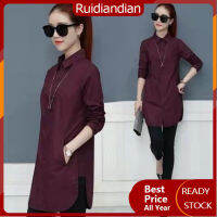 Ruidiandian M-3XL มีกระเป๋าเสื้อแขนยาวสตรี4สี,เสื้อเสื้อผ้าฝ้ายแยกทรงโอเวอร์ไซส์มุสลิมผู้หญิงฤดูใบไม้ร่วงฤดูใบไม้ผลิขนาดใหญ่ใหม่เสื้อยาวปานกลาง