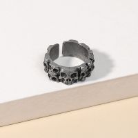 Vintage Hell Demon Skull Male Ring Metallic Black Hip Hop Rock Party Accessories For Men And Women Opening Adjustment Skull Ring