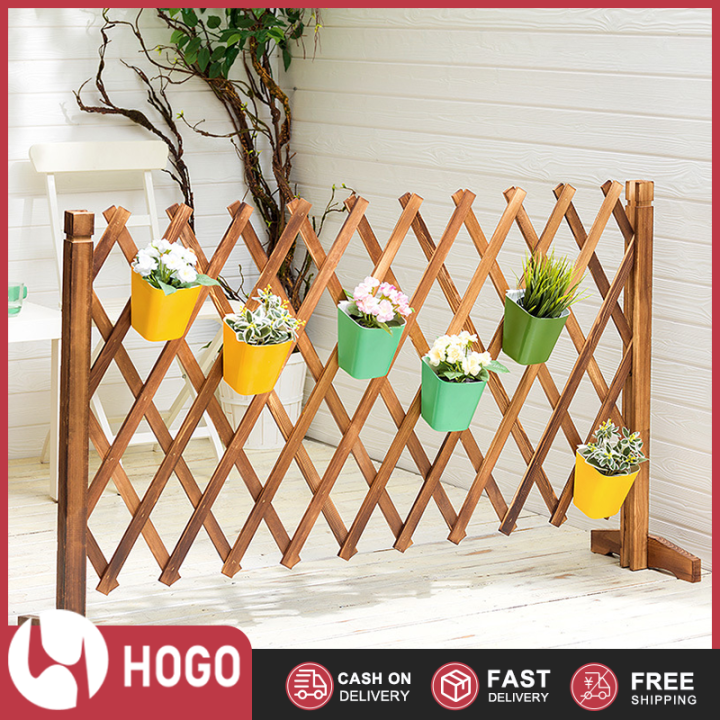 Solid Wood Telescopic Gardern Fence With Flower Rack Foldable Pastoral 