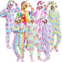 สาวเสื้อผ้าแม่ลูกสาวฤดูหนาวชุดนอนชุดผู้ใหญ่เด็ก Kigurumi Onesies เด็กยูนิคอร์นยูนิคอร์นอะนิเมะ J Umpsuit ชุดนอน