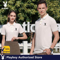 PLAYBOY เสื้อยืดแขนสั้นผู้ชาย,เสื้อโปโลธุรกิจสีทึบแฟชั่นเรียบง่ายใหม่