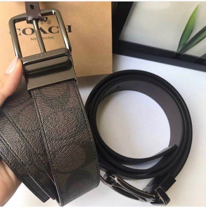 Original Coach Wide Harness Cut To Size Reversible Belt In Signature