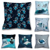 45*45CM Cartoon Blue Space Astronaut Pillow Case Decorative Fashion Home Decor Bed Sofa Throw Pillow Case Cute Car Cushion Cover